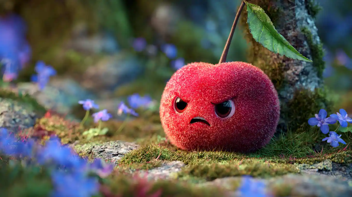 Primer plano de una cereza adorable junto a un árbol en flor
