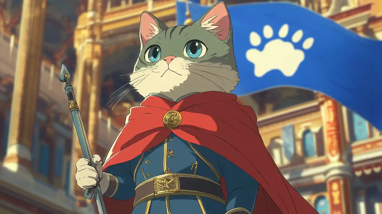 Gatto guardia imperiale in un palazzo ornato – illustrazione anime