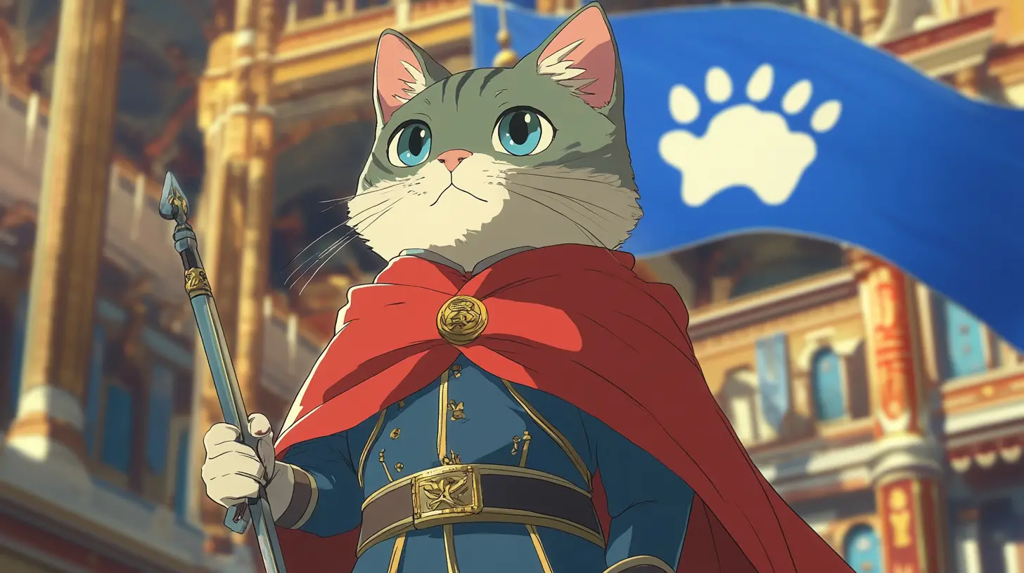 Gatto guardia imperiale in un palazzo ornato – illustrazione anime