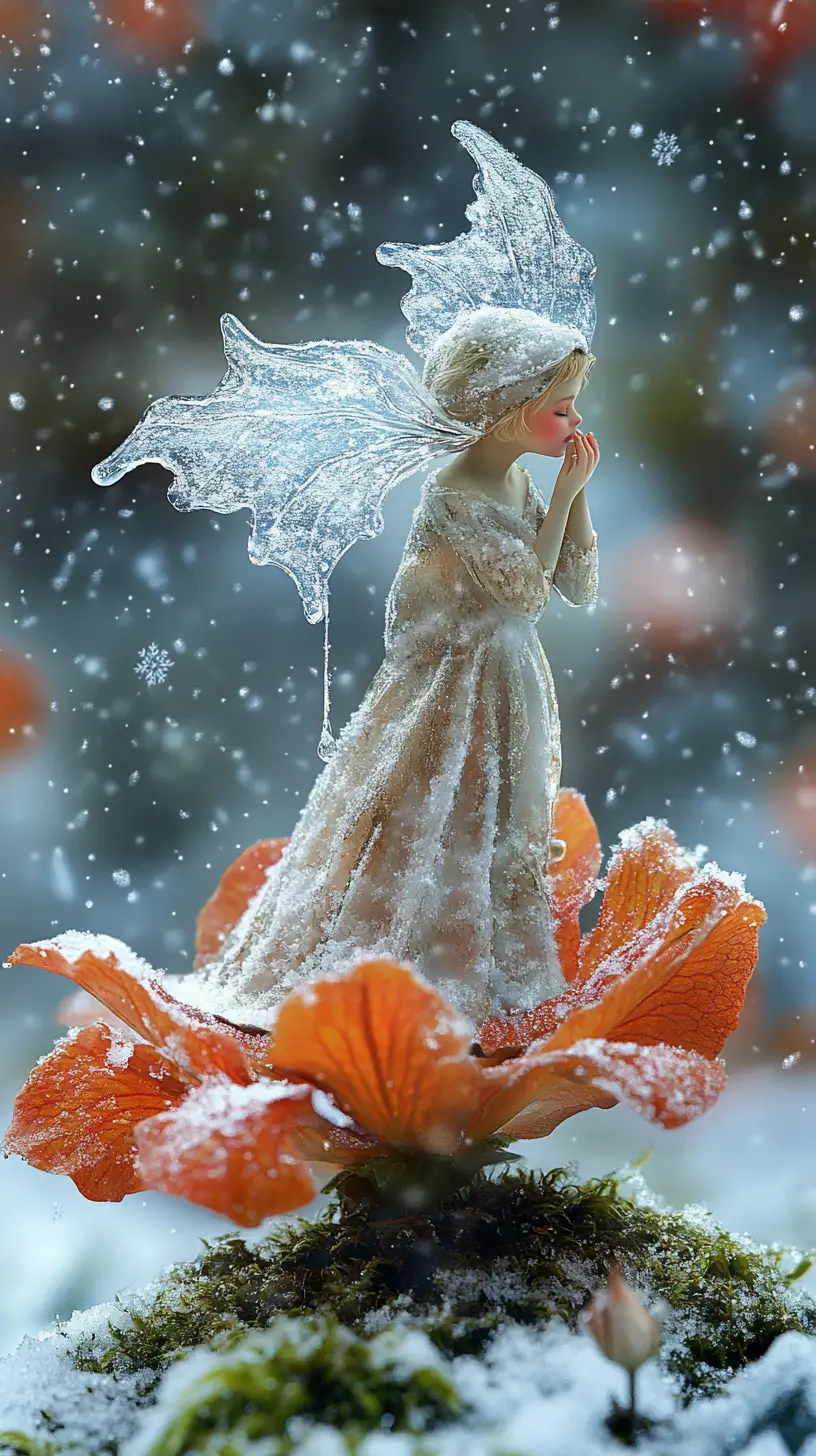 森林中身披雪白長裙的冬之女王