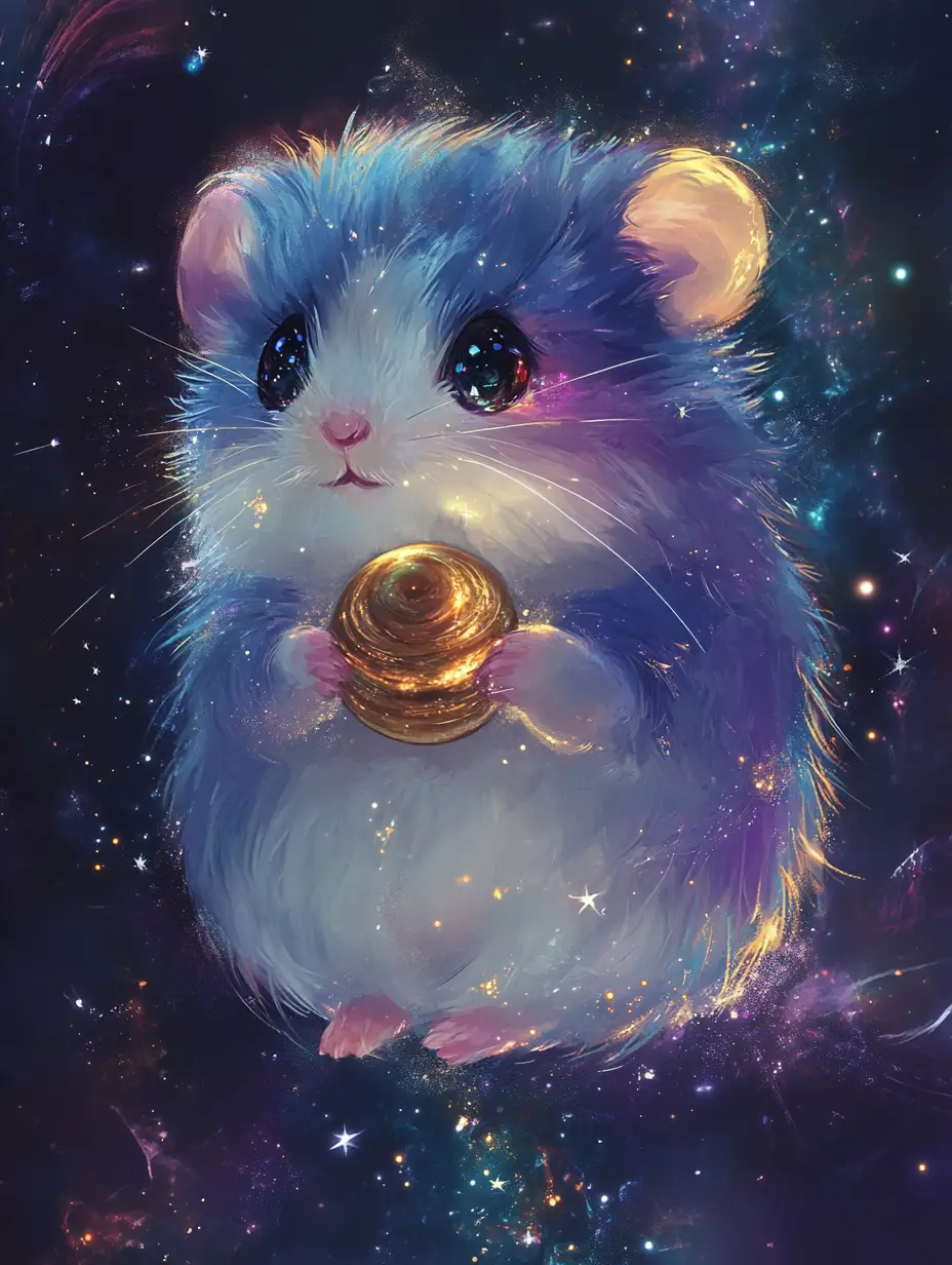 Criceto chibi che fluttua in una galassia cosmica nello spazio