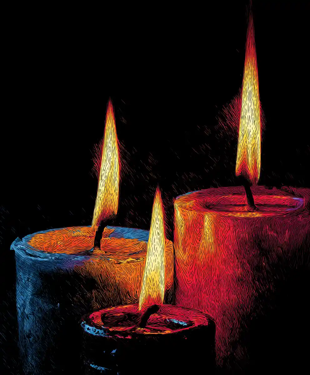 Floating candles glowing softly in complete darkness