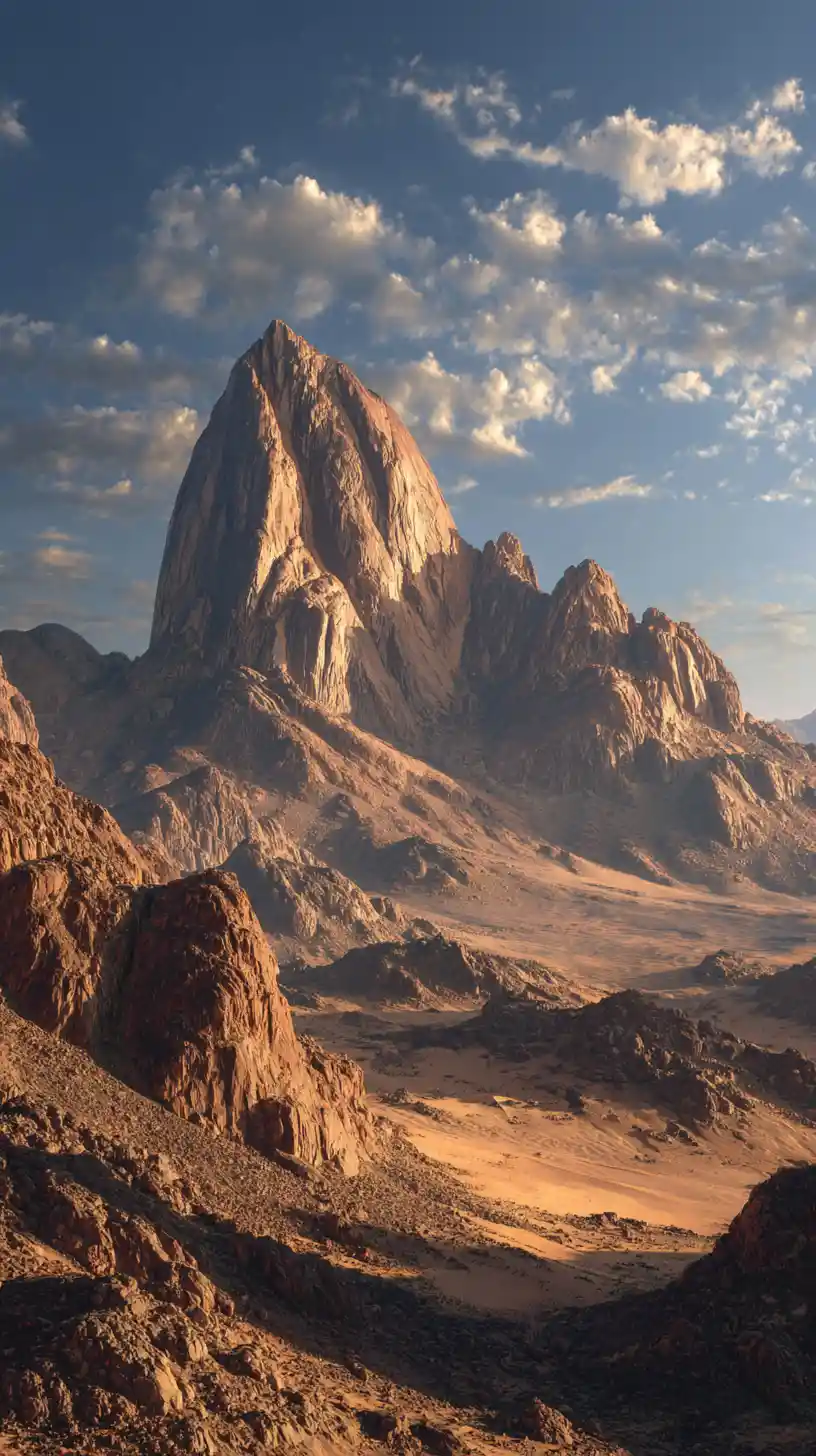 Animated desert mountains under a blue sun in Algeria