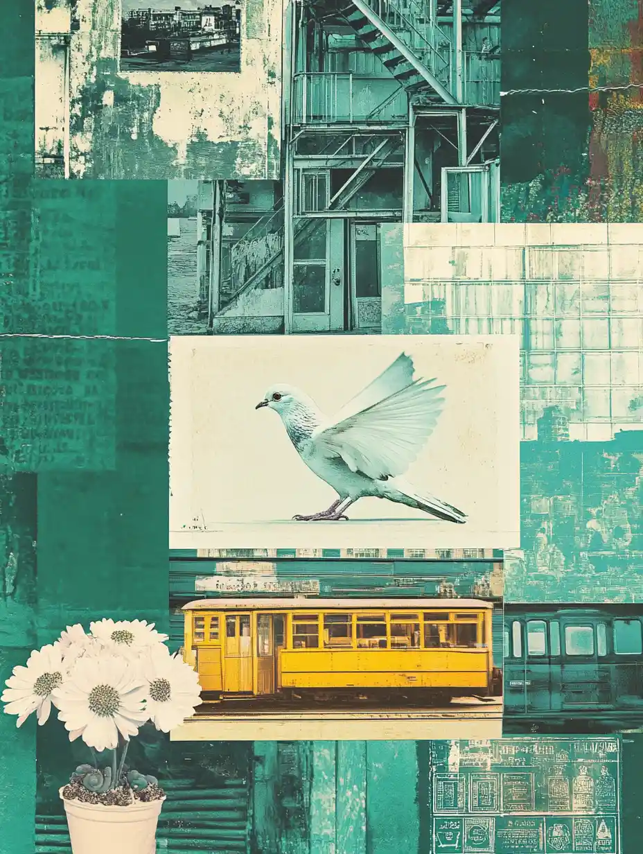 Colagem de imagens urbanas em estilo Risograph com inspiração retrô