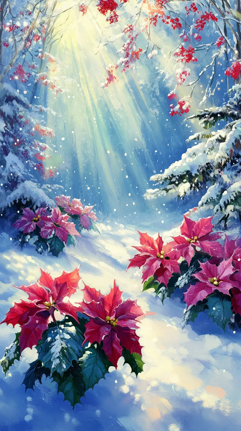 Elfi di Natale in un prato fiorito innevato con regali