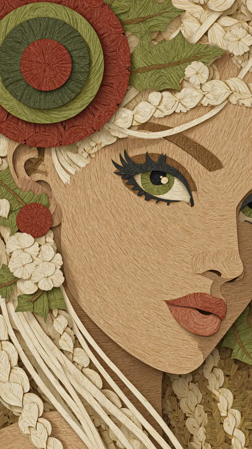 Retrato em recorte de papel de uma mulher loira festiva em interior vintage