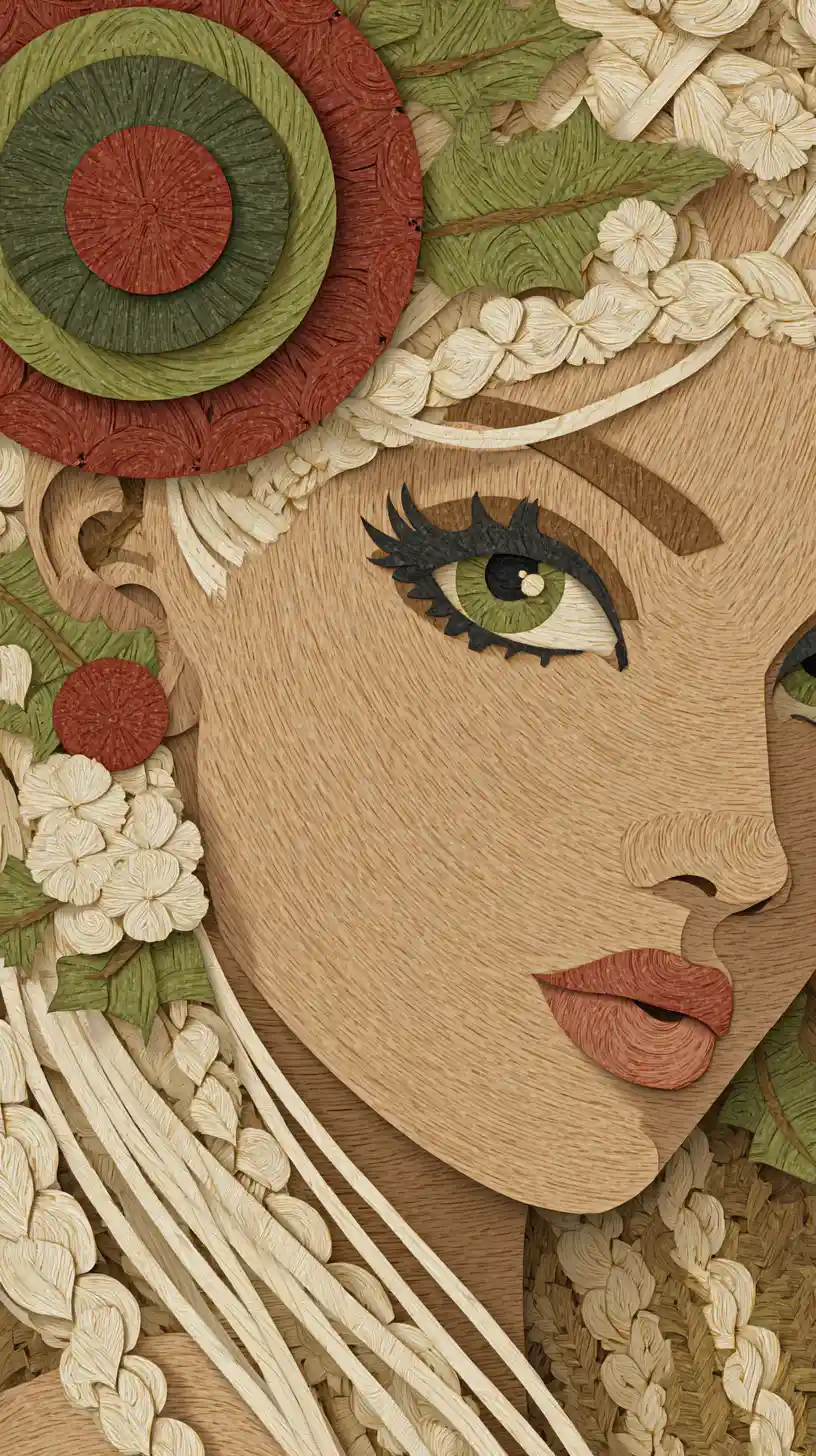 Retrato em recorte de papel de uma mulher loira festiva em interior vintage