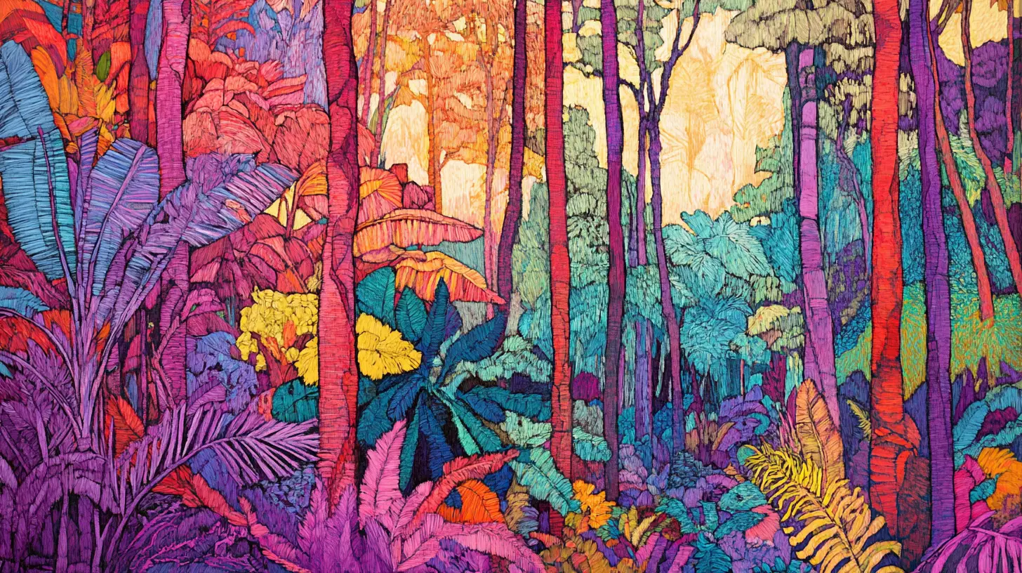Disegno lineare colorato di foresta pluviale in stile organico e fluido