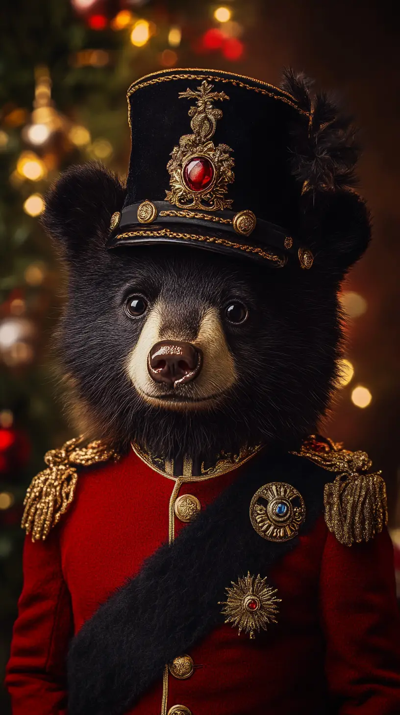 ビクトリア朝のおもちゃの兵隊クマの肖像とクリスマスツリー