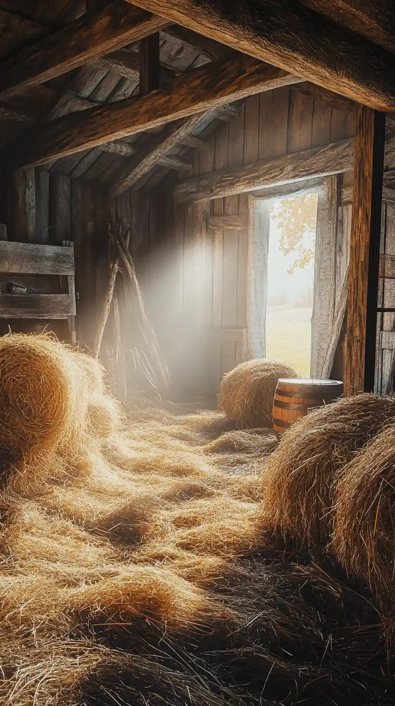 Magical needle discovered in a rustic haystack scene