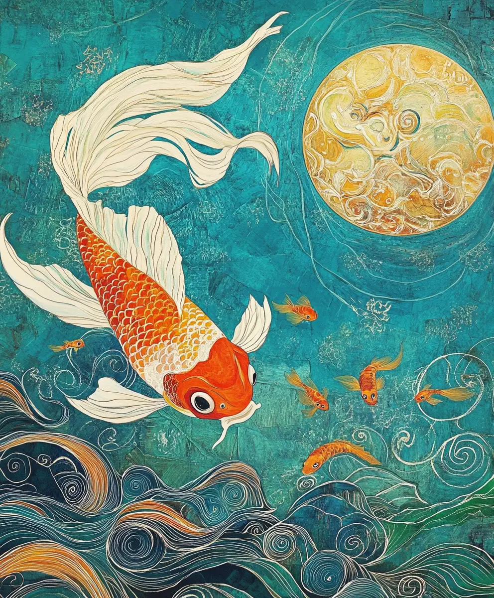 櫻花月下追逐河蚤的魔法金魚