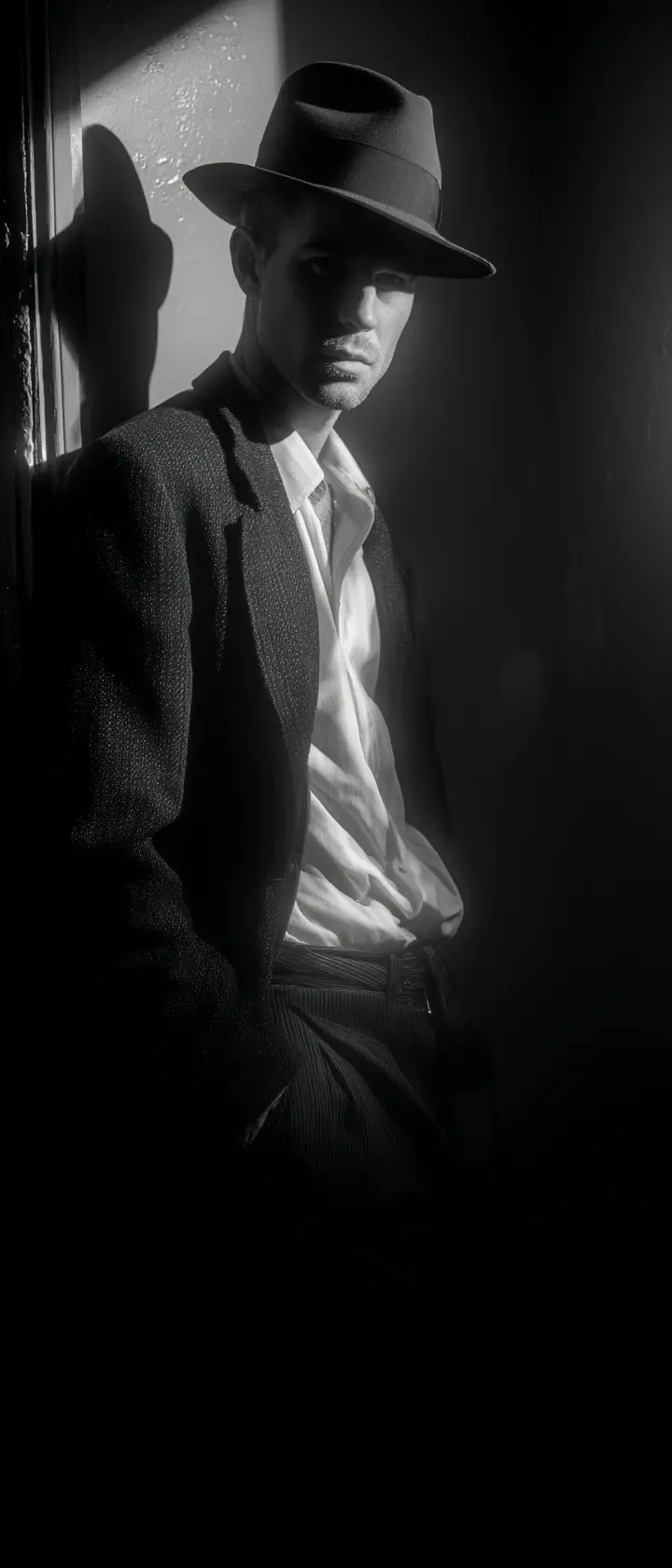 Irischer Gangster in dramatischer Film-noir-Spotlight-Szene