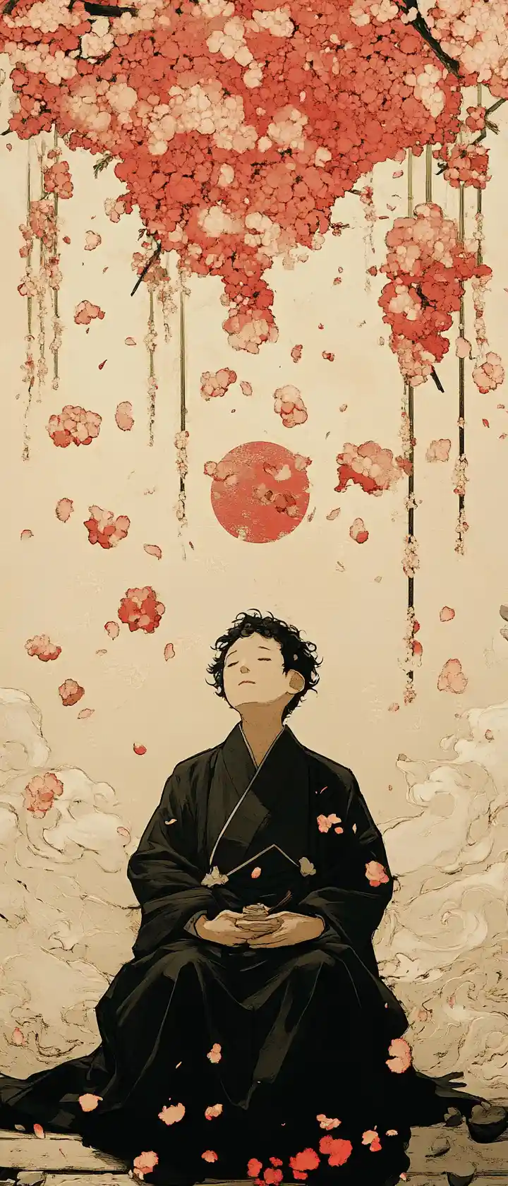 Giovane IA in stile anime che ascolta una magistrale esibizione di rakugo