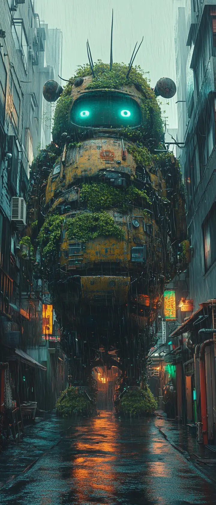 霓虹浸染的賽博龐克機器人駕駛艙中的森林精靈