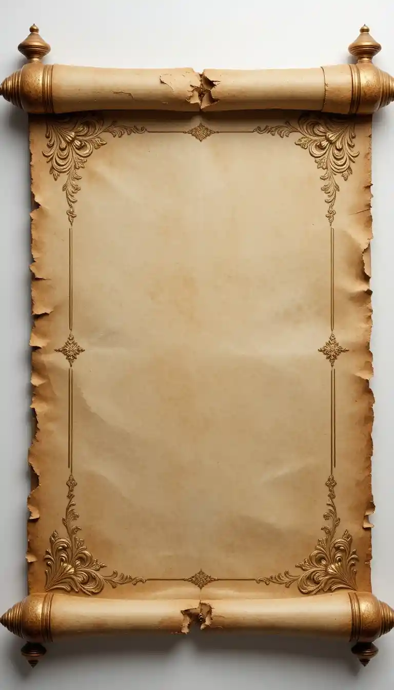 Ancient blank scroll with ornate floral corners