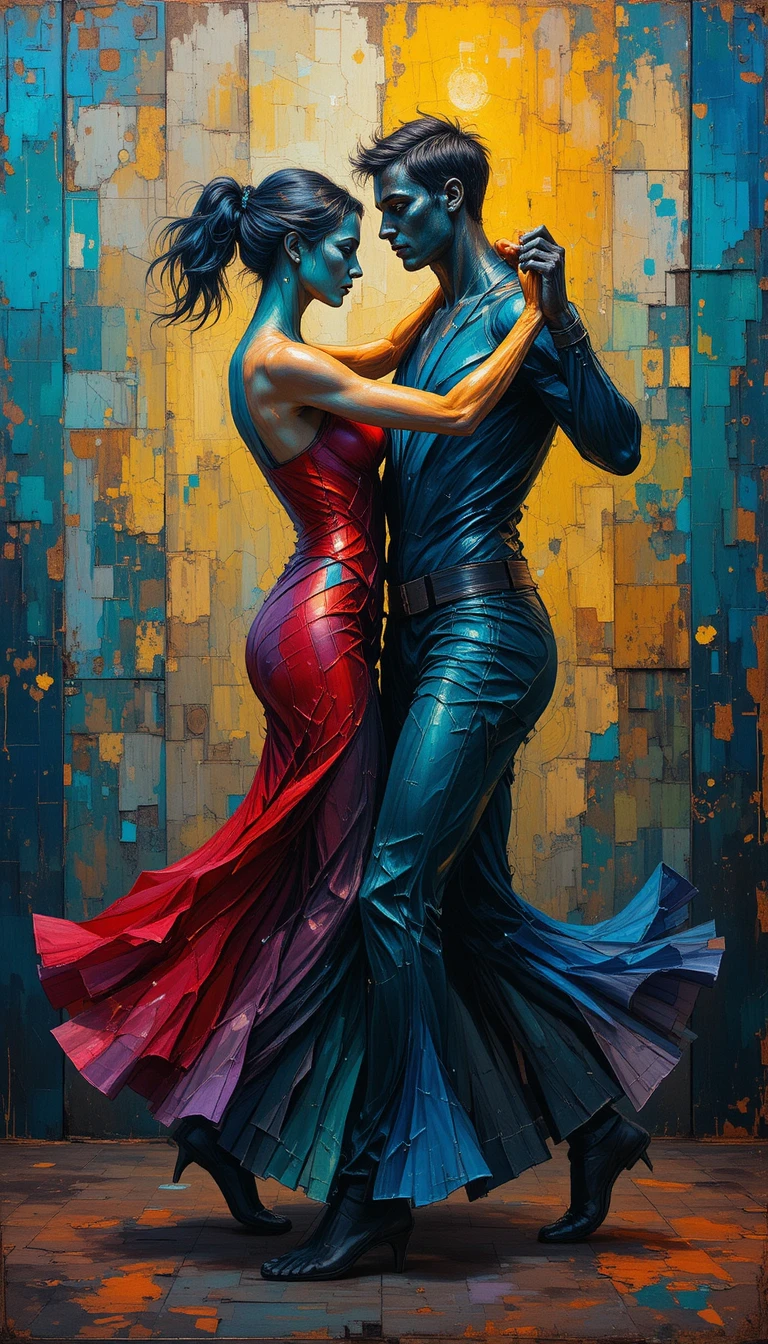 Pittura digitale astratta di un uomo e una donna che danzano