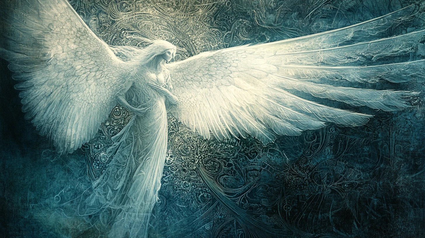 Anjo de luz descendo de reinos celestiais distantes