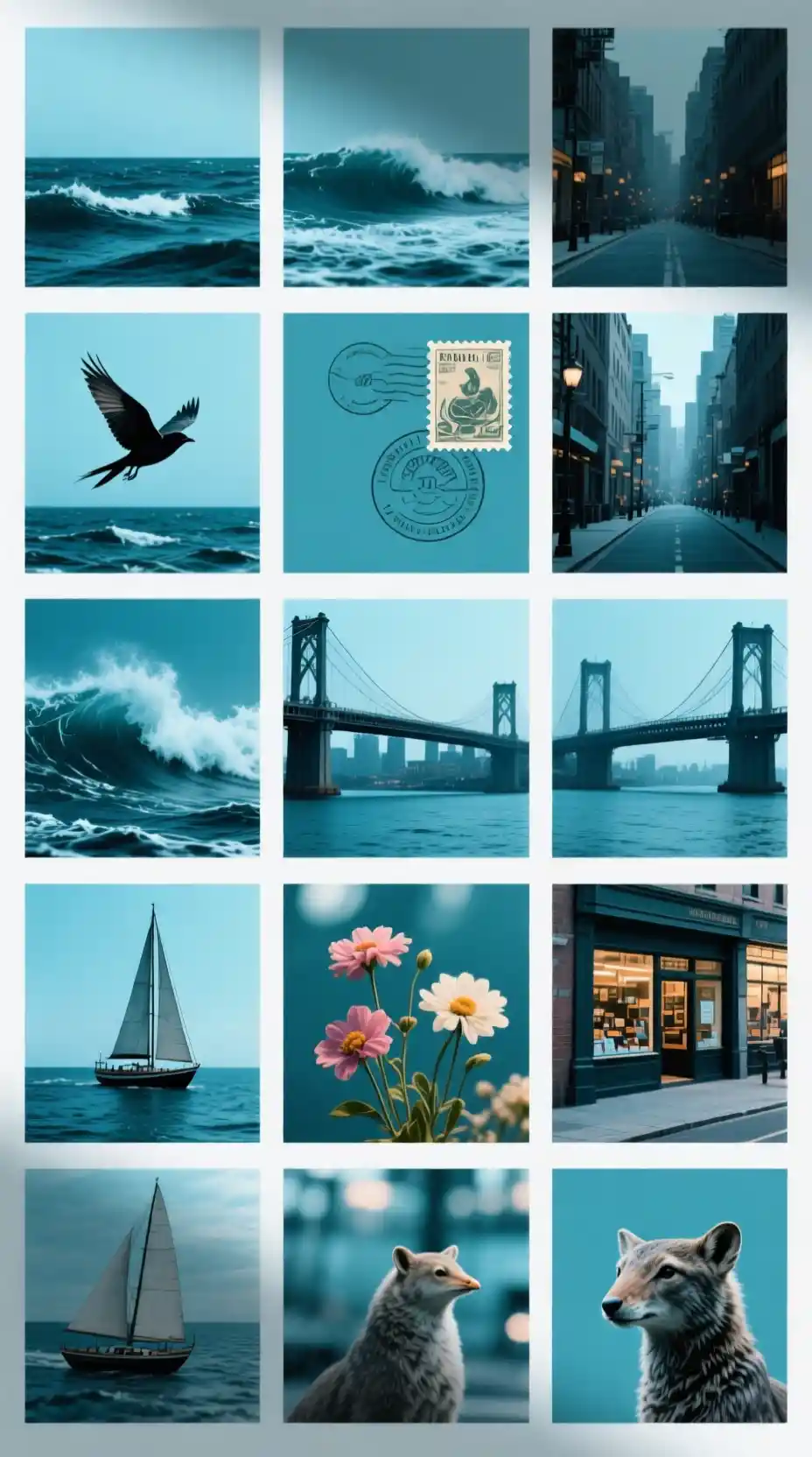 Modern teal photo collage in clean grid layout