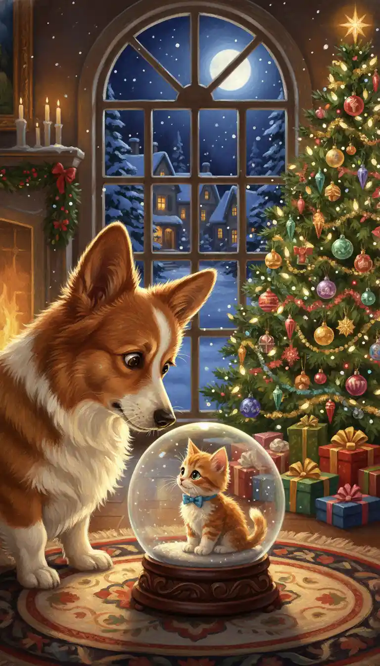 Dog And Kitten Sharing A Magical Christmas Moment