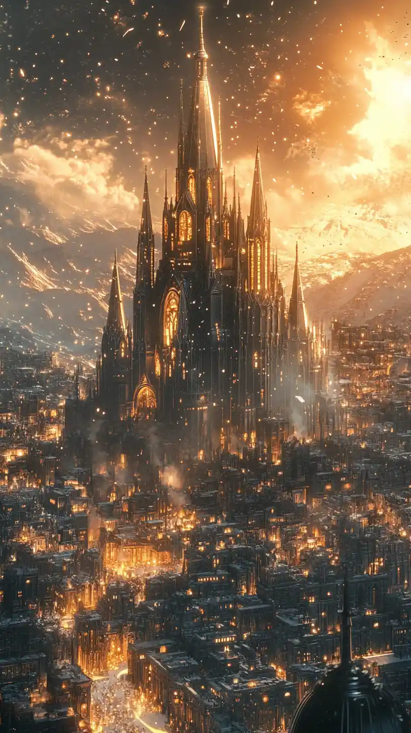 Anime-Kirche am Stadtrand im Kampf von Feuer und Eis
