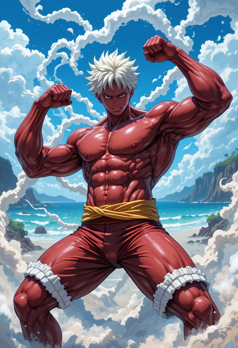 Anime warrior man in dynamic full body combat pose