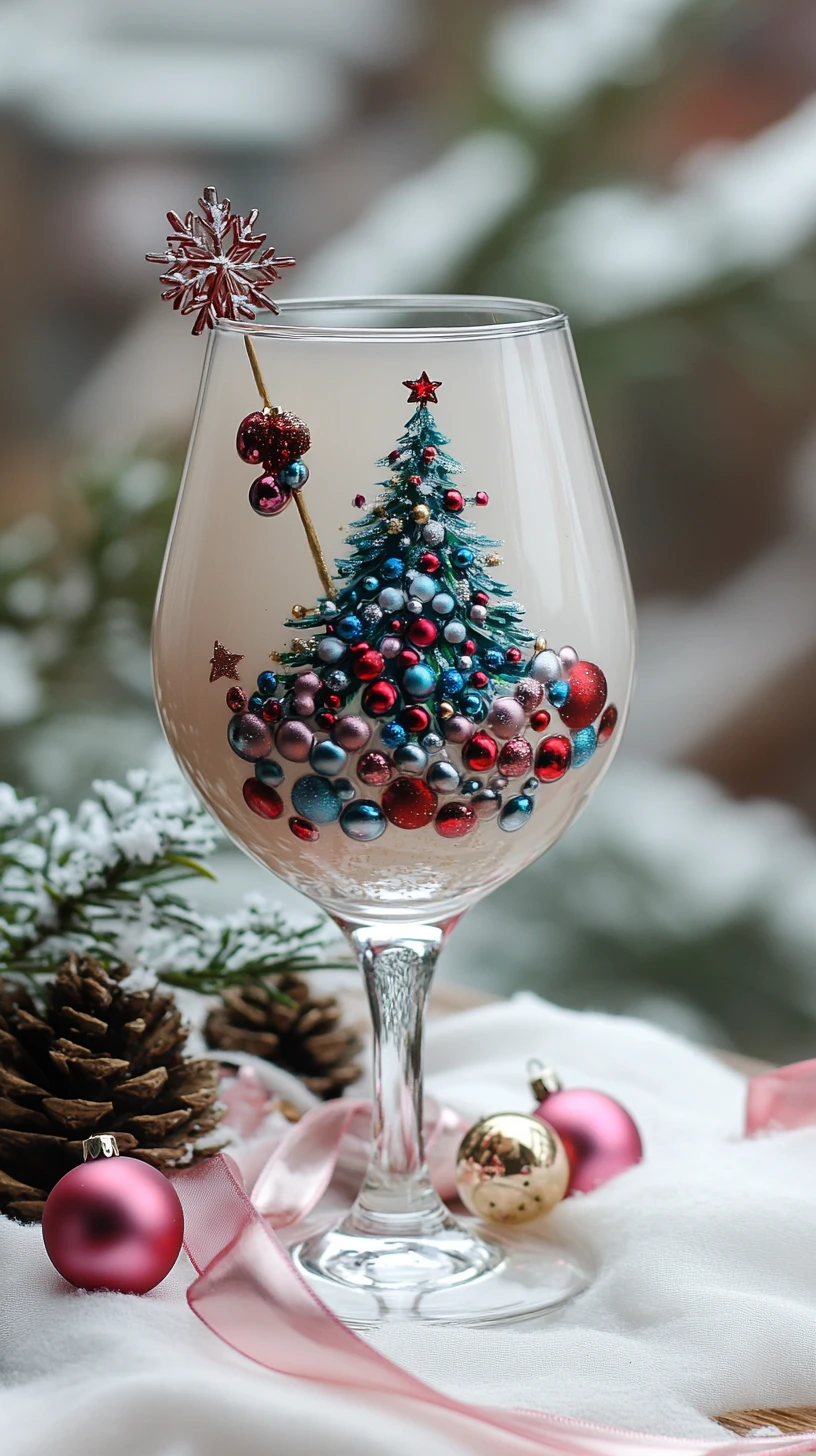 Stillleben-Tischdeko mit Weihnachtsbecher und Weinglas