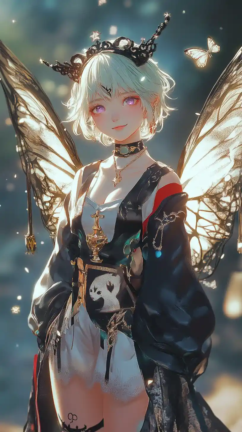 沙漠中在發光城堡前的天使翅膀少女
