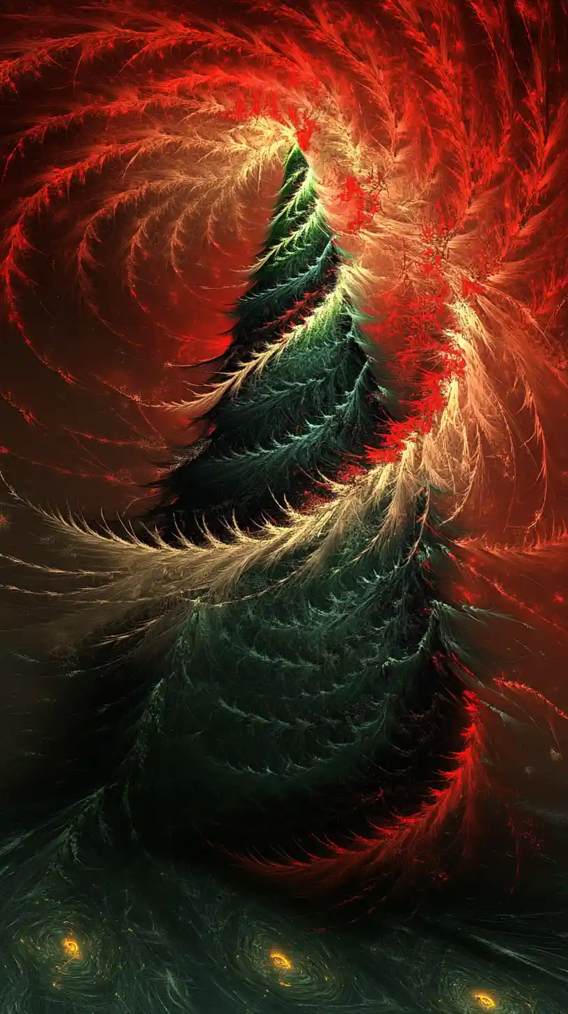 Albero di Natale calligrafico con vortici colorati a piuma frattale