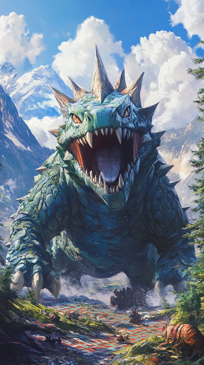 Ilustração digital em close de um poderoso Pokémon dragão