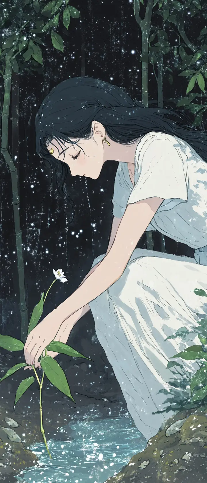 Anime girl planting a star seed that becomes bamboo