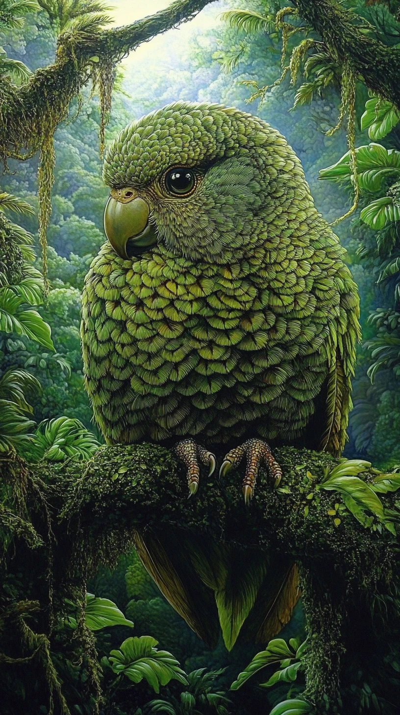 幻想的なカカポのイリュージョンシーンのデジタルイラスト
