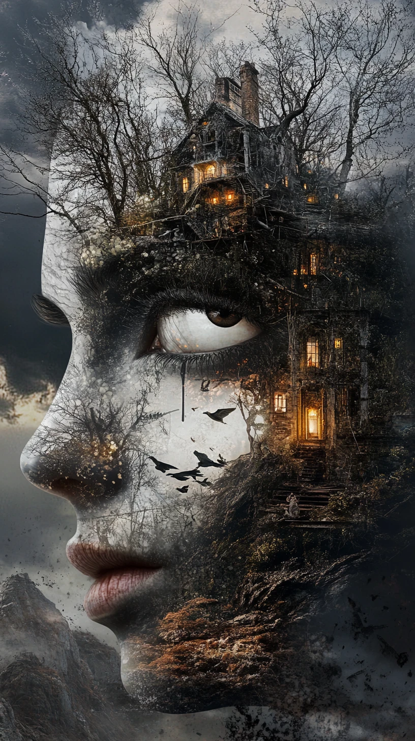 Surreal illusion blending fairytale dark fantasy emotions