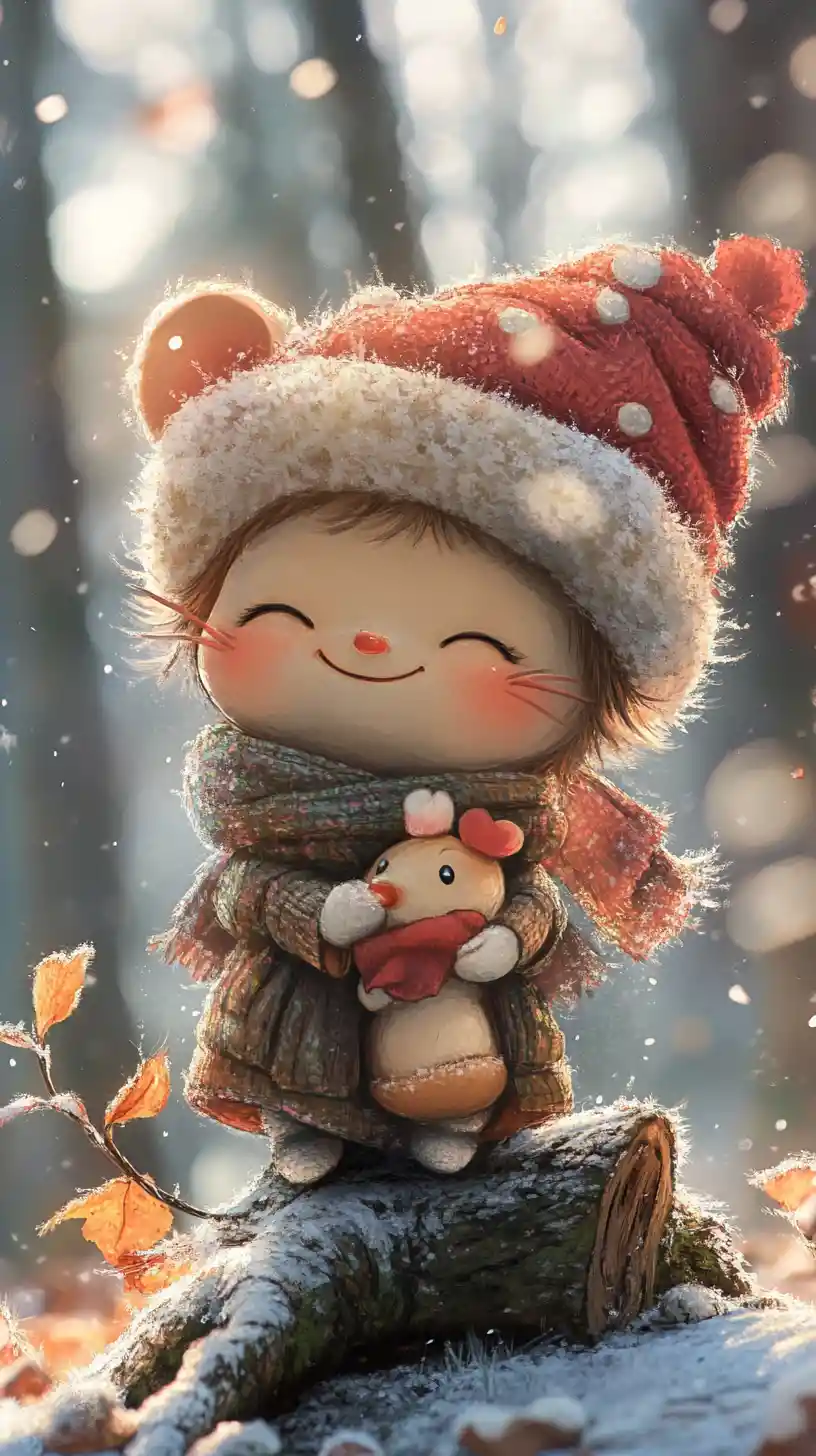 Affiche chibi de mignonne fleur d’hiver baignée de soleil et de charme