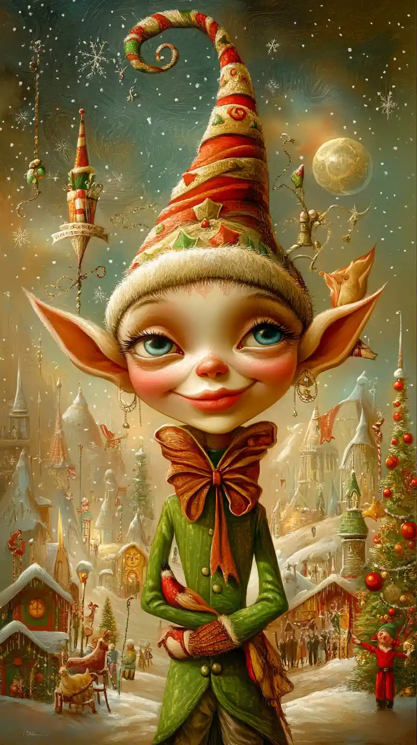 Portrait féerique d’un lutin de Noël dans un Pôle Nord magique