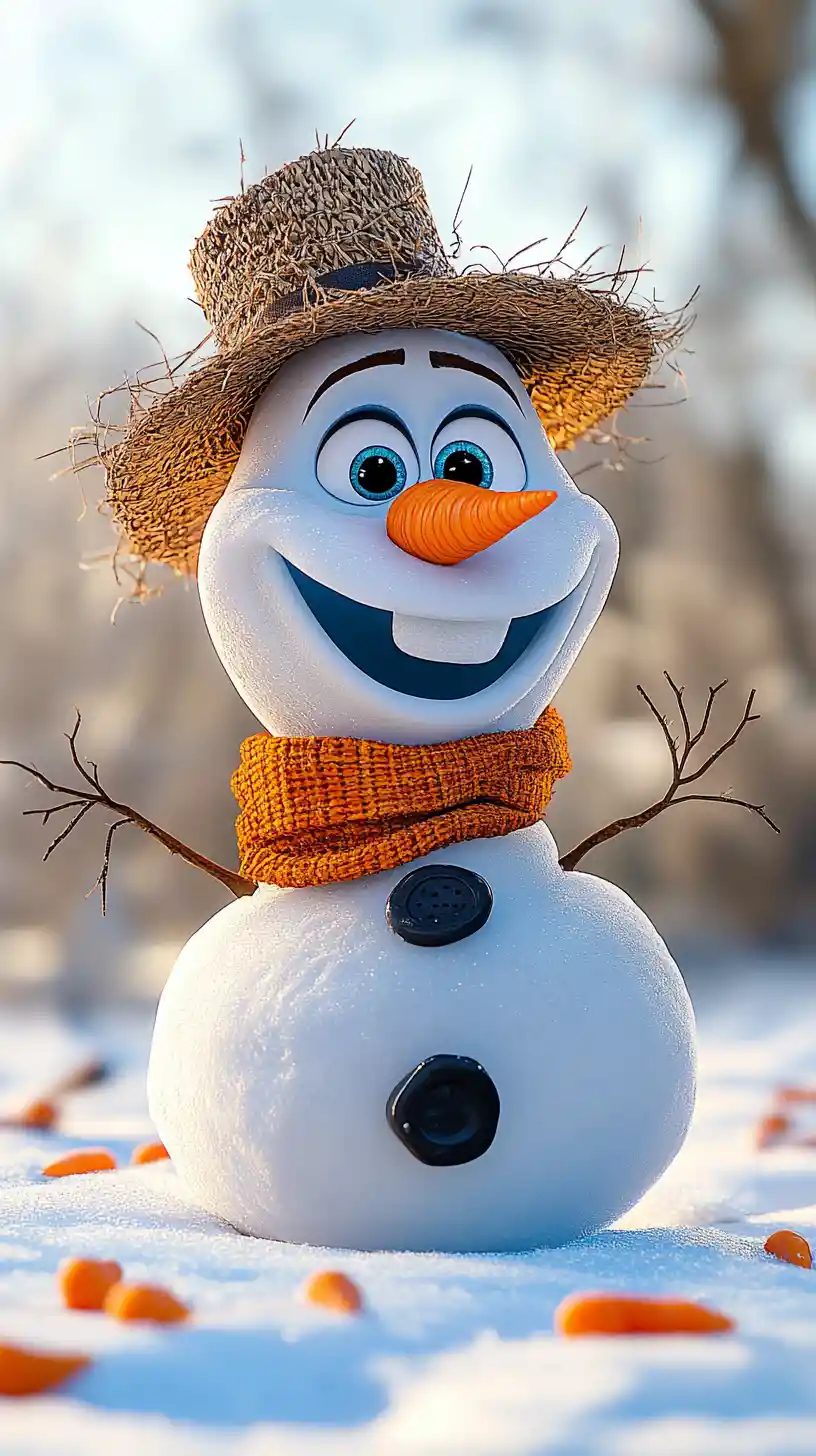 Fröhlicher 3D-Schneemann mit Karottennase im Winter-Schnee