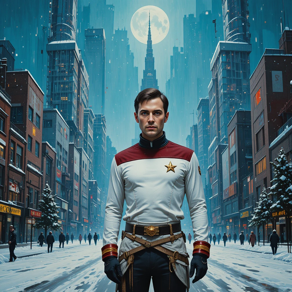 Papai Noel futurista de traje espacial em um trenó de alta tecnologia