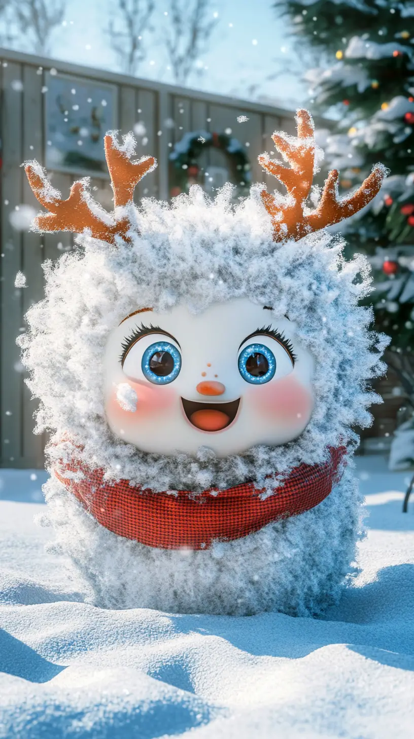 Joyeuse fille aux cheveux bleus surgissant de la neige profonde du jardin