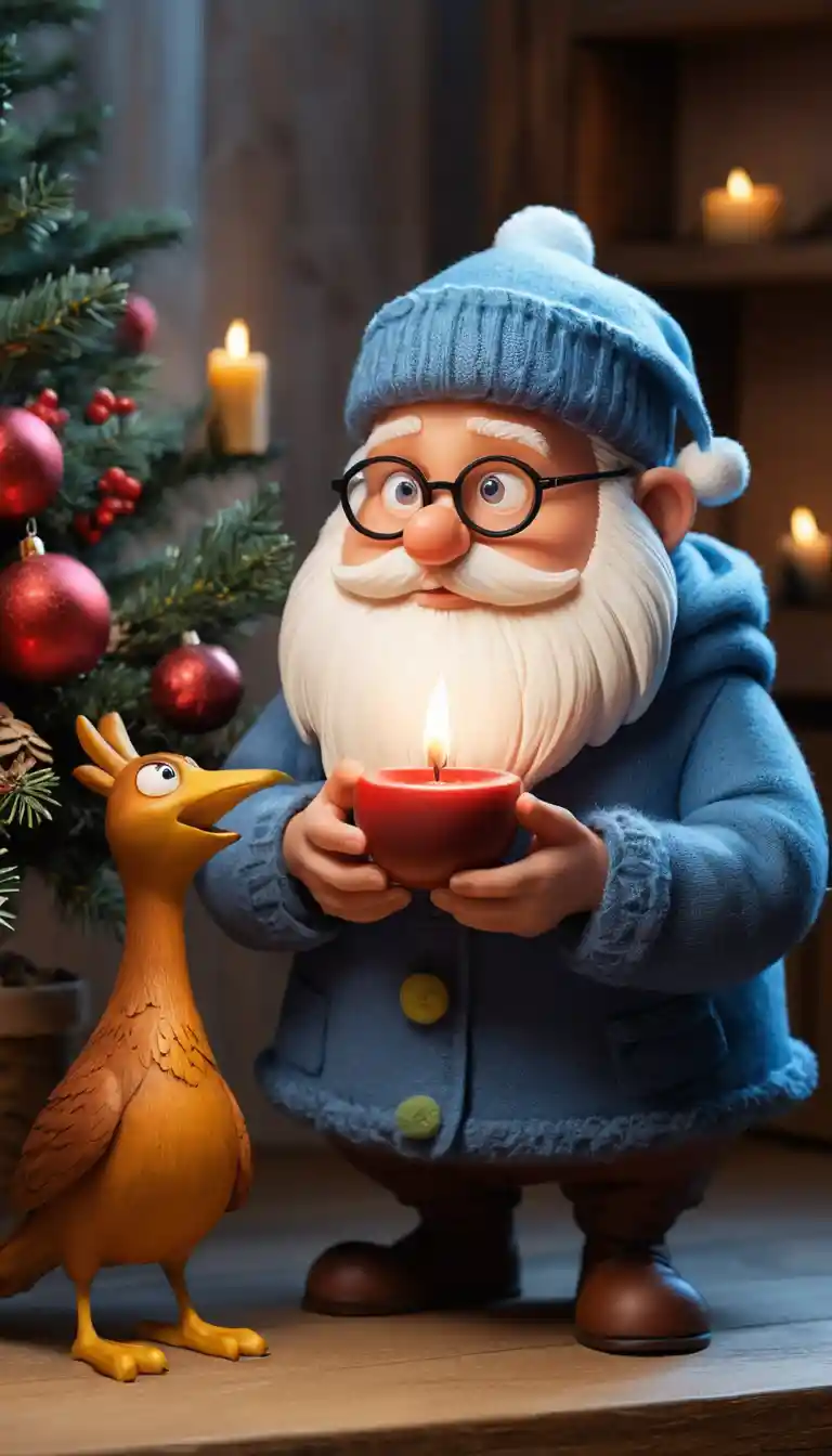 Due dolci elfi di Natale che accendono una grande candela bianca