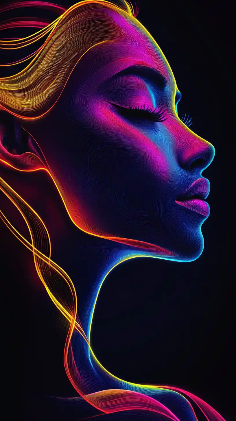Neon line portrait of a mysterious confident woman