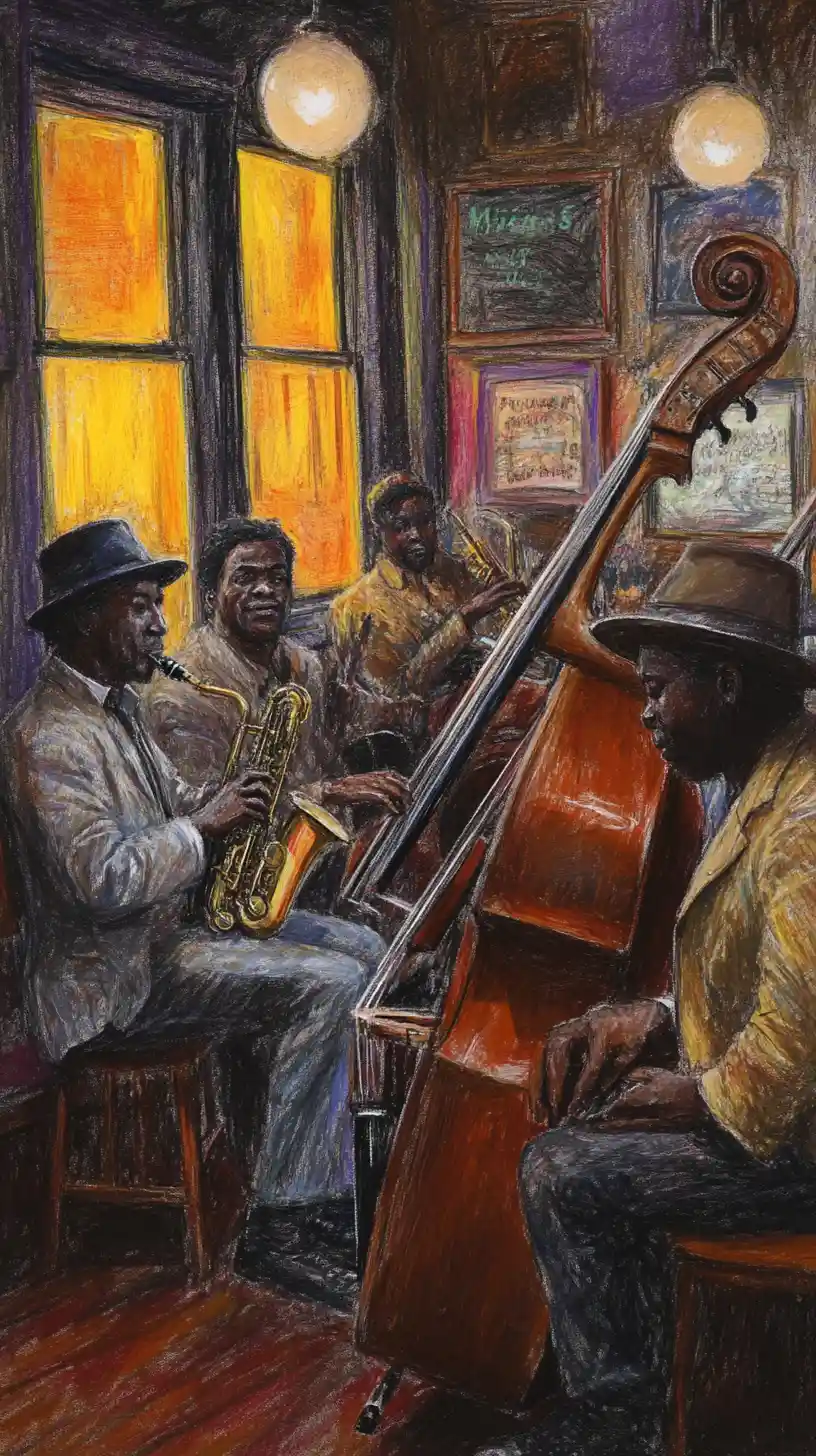Vintage jazz band performing in a warm intimate club