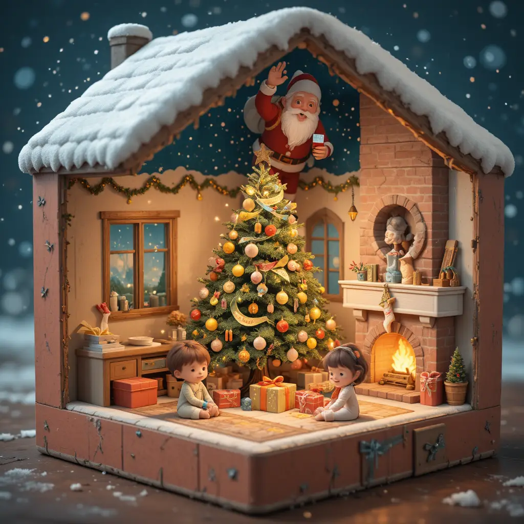 Bambini coccolati che aprono i regali accanto a un albero di Natale luminoso