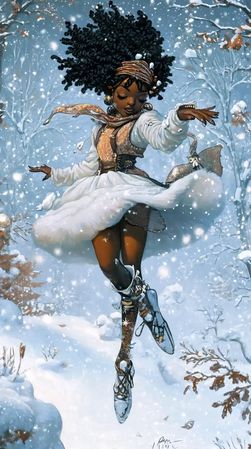 Enchanting pixie woman in a snowy fantasy landscape