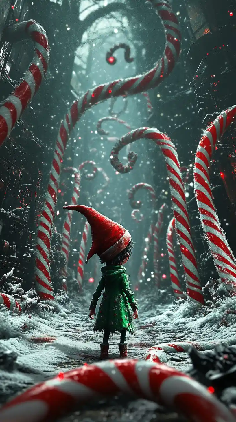 Elfo de Natal distorcido na beira do Polo Norte