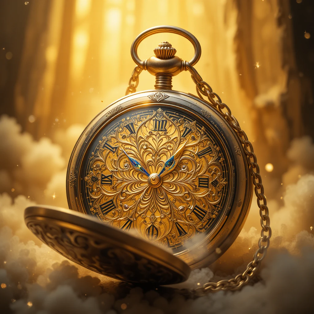 Golden gothic pocket watch in minimal digital painting