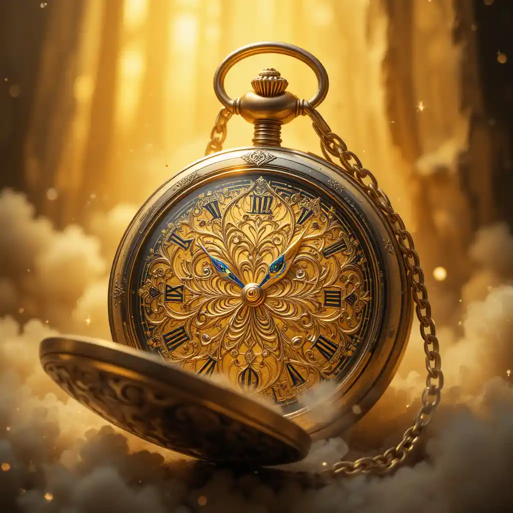 Golden gothic pocket watch in minimal digital painting