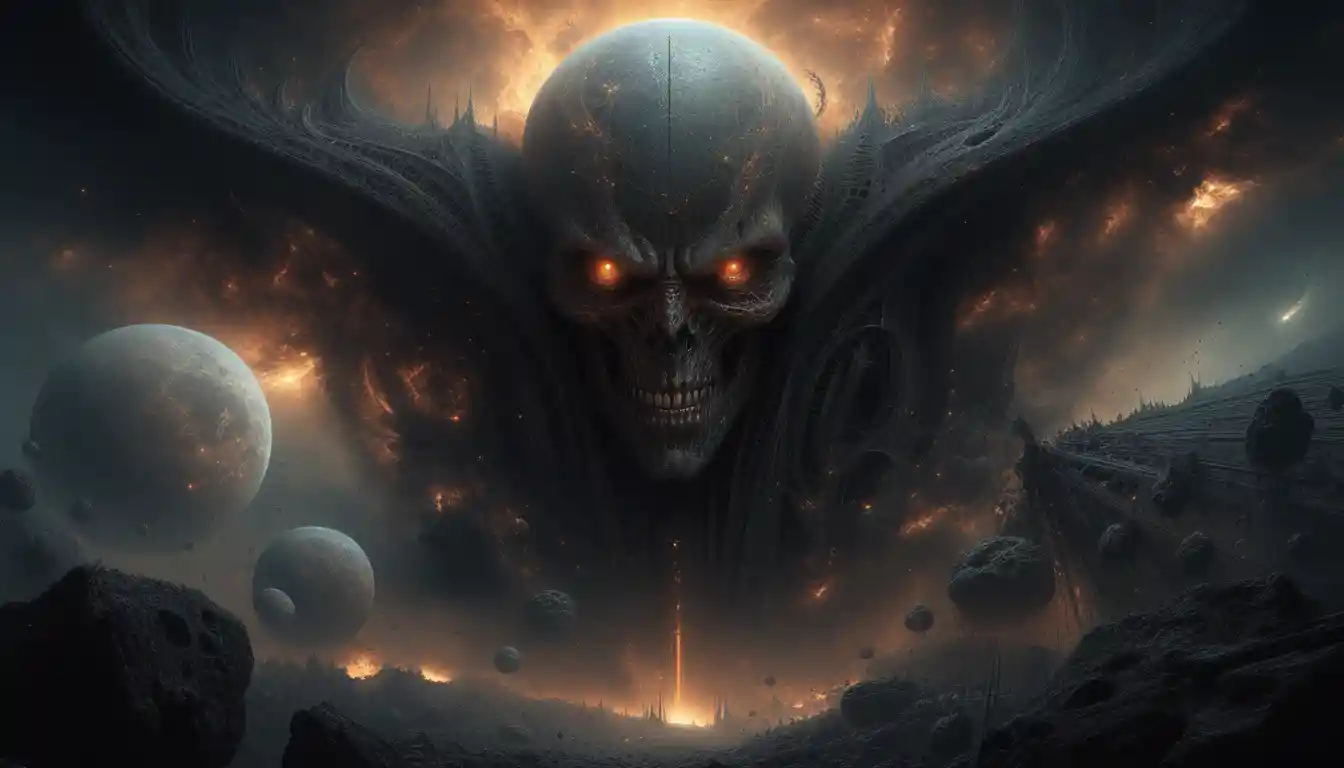 Colossal cosmic overlord looming across a star filled void