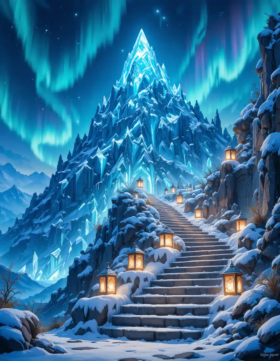 古老積雪階梯上的魔幻冰山