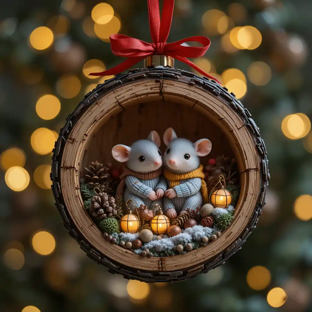 Cozy Baby Mice Nestled In A Woodland Christmas Ornament