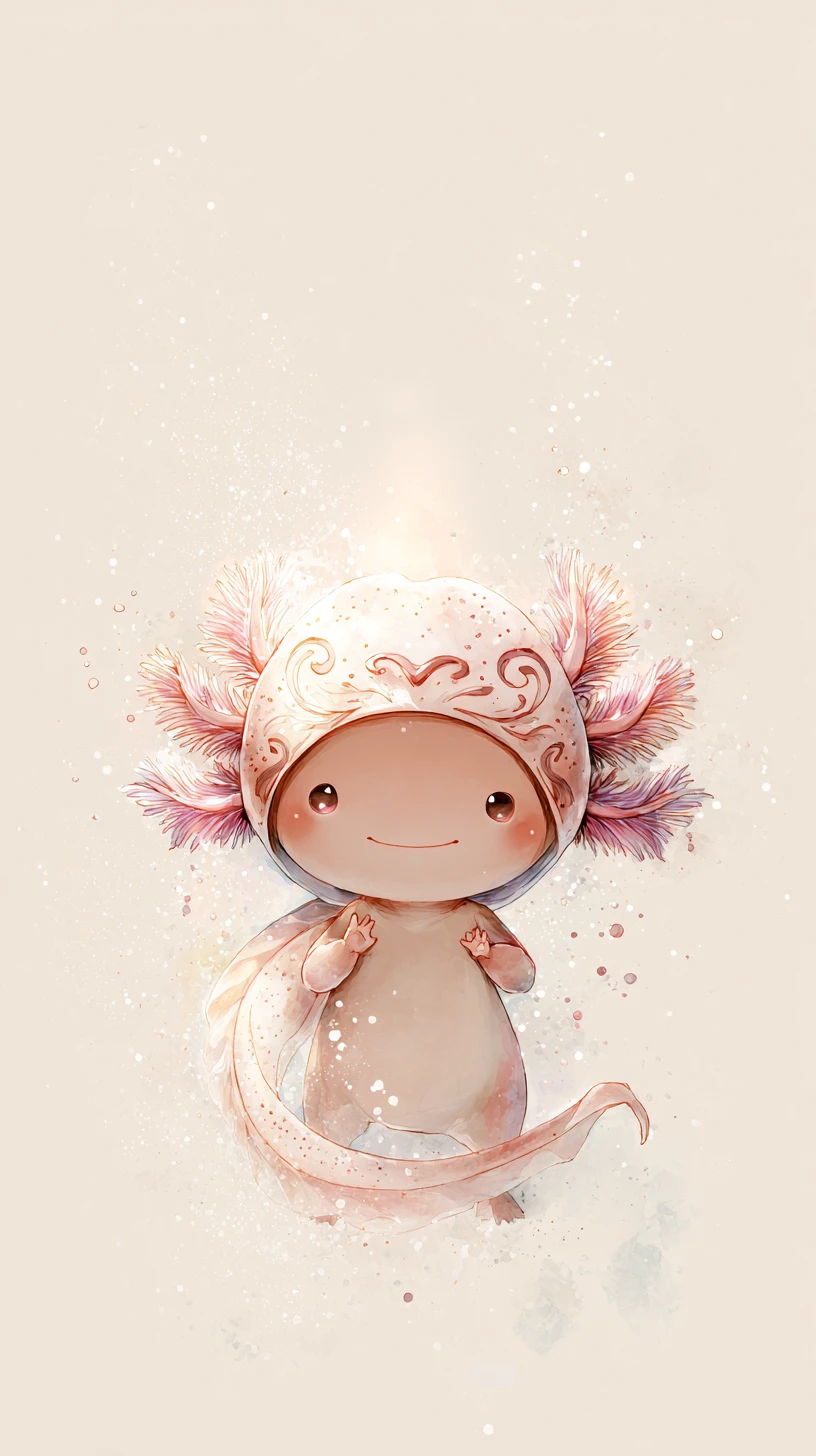 Gentle axolotl girl with heart mark and soft smile