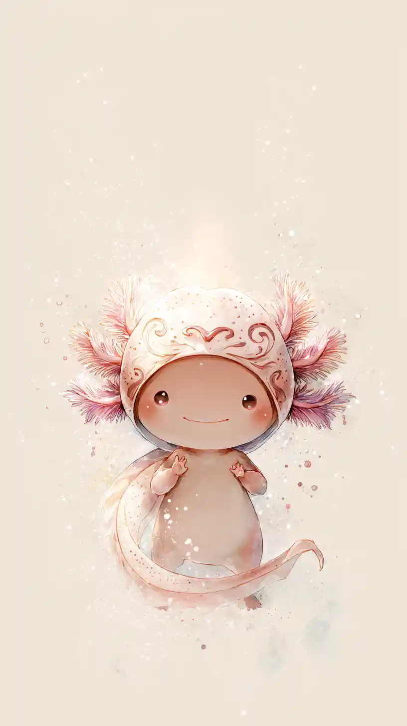 Gentle axolotl girl with heart mark and soft smile